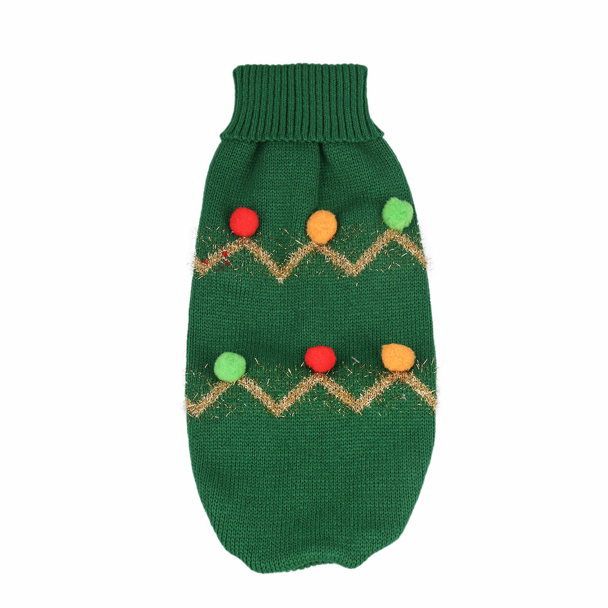 Christmas Dog Sweater with Colorful Pompoms-Green