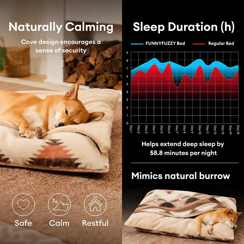 Beige Bohemian Calming Dog Bed