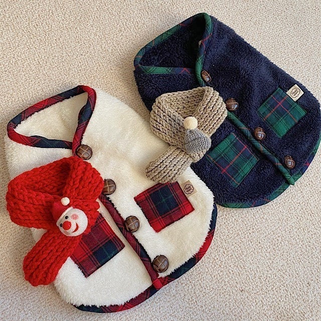 Christmas Plaid Dog Jacket with Scarf-Green
