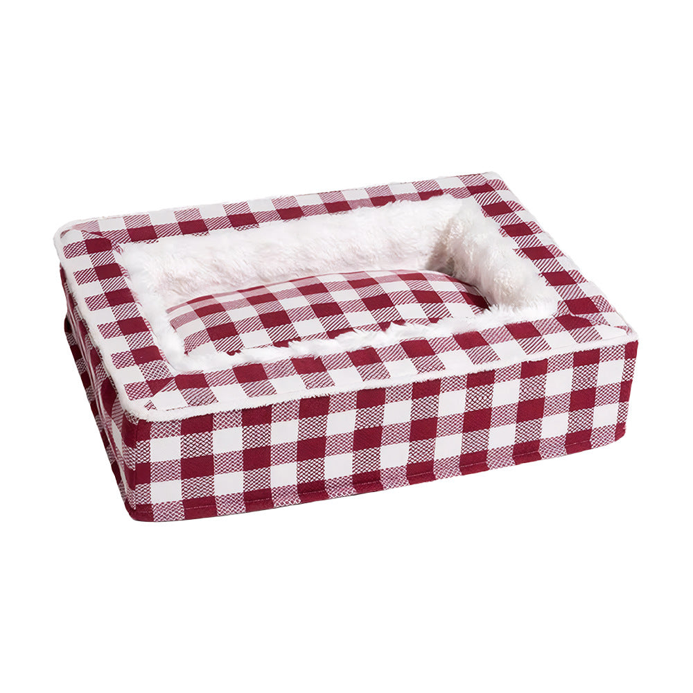 Christmas Cozy Dog Calming Bed-Red