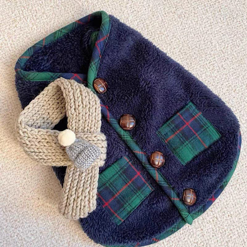 Christmas Plaid Dog Jacket with Scarf-Green