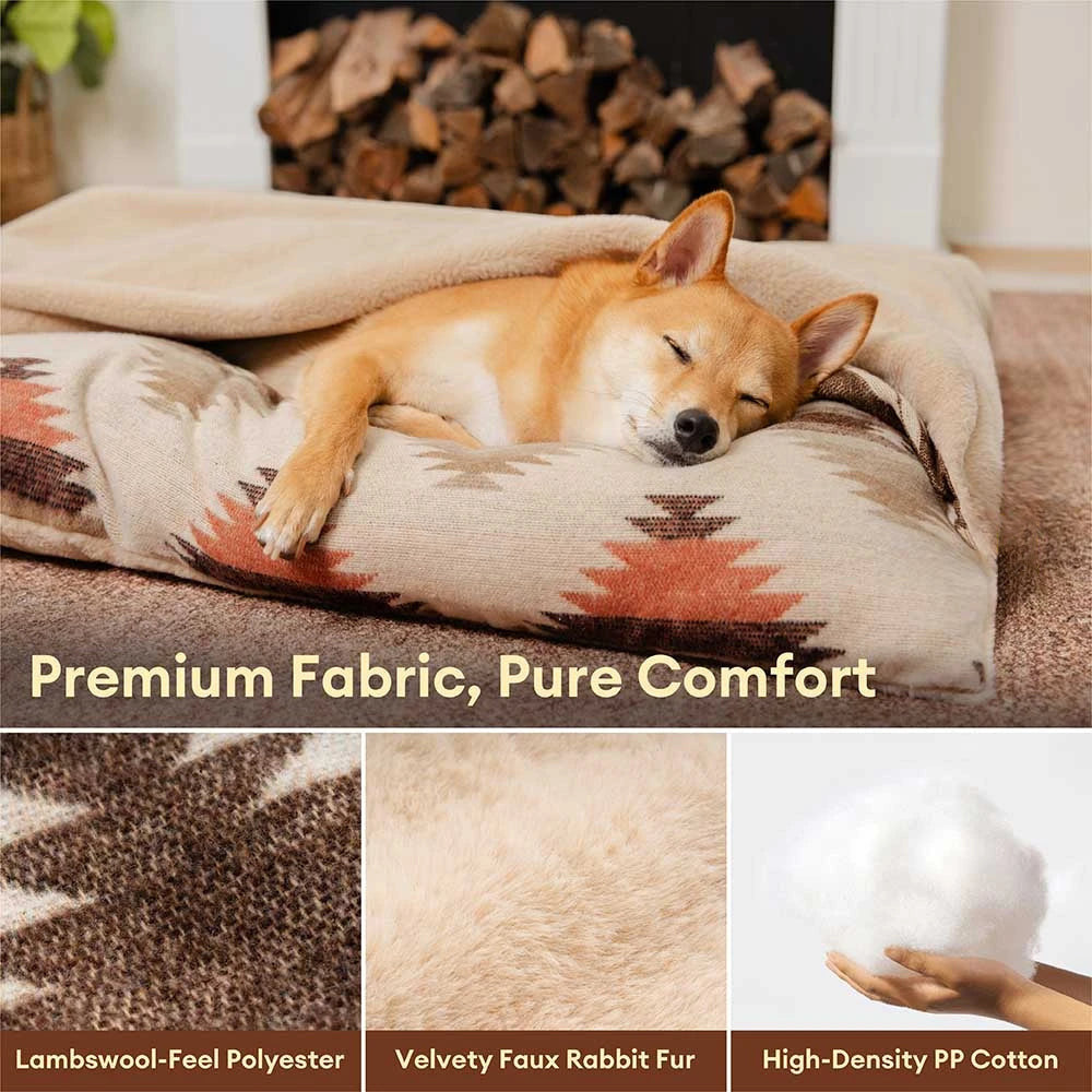 Beige Bohemian Calming Dog Bed