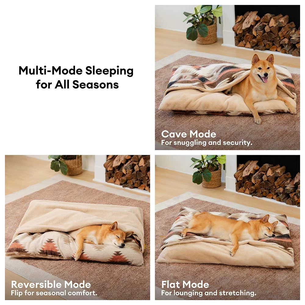 Beige Bohemian Calming Dog Bed