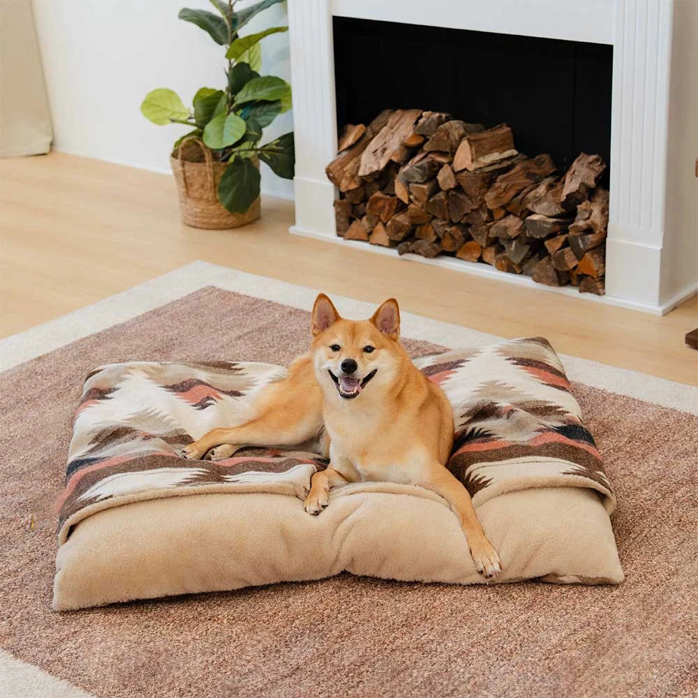 Beige Bohemian Calming Dog Bed