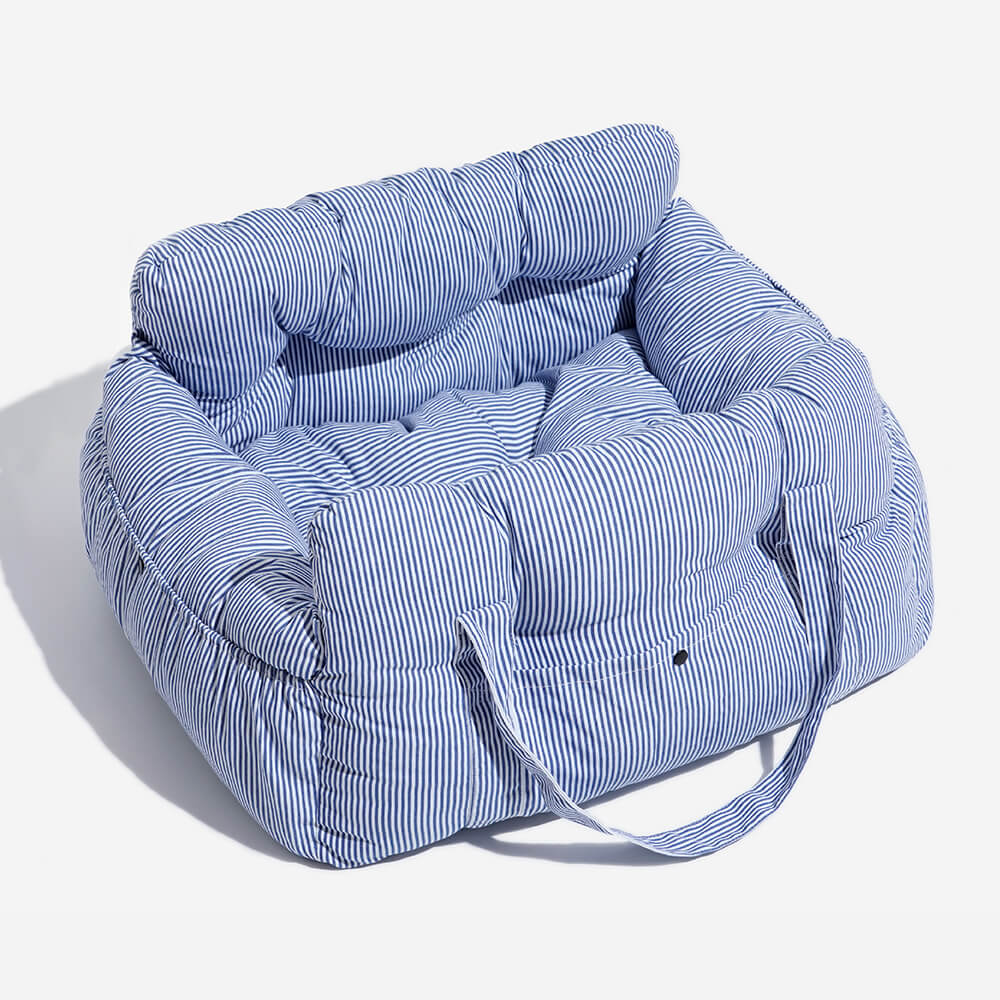 Blue Stripe Portable Dog Car Seat Bed