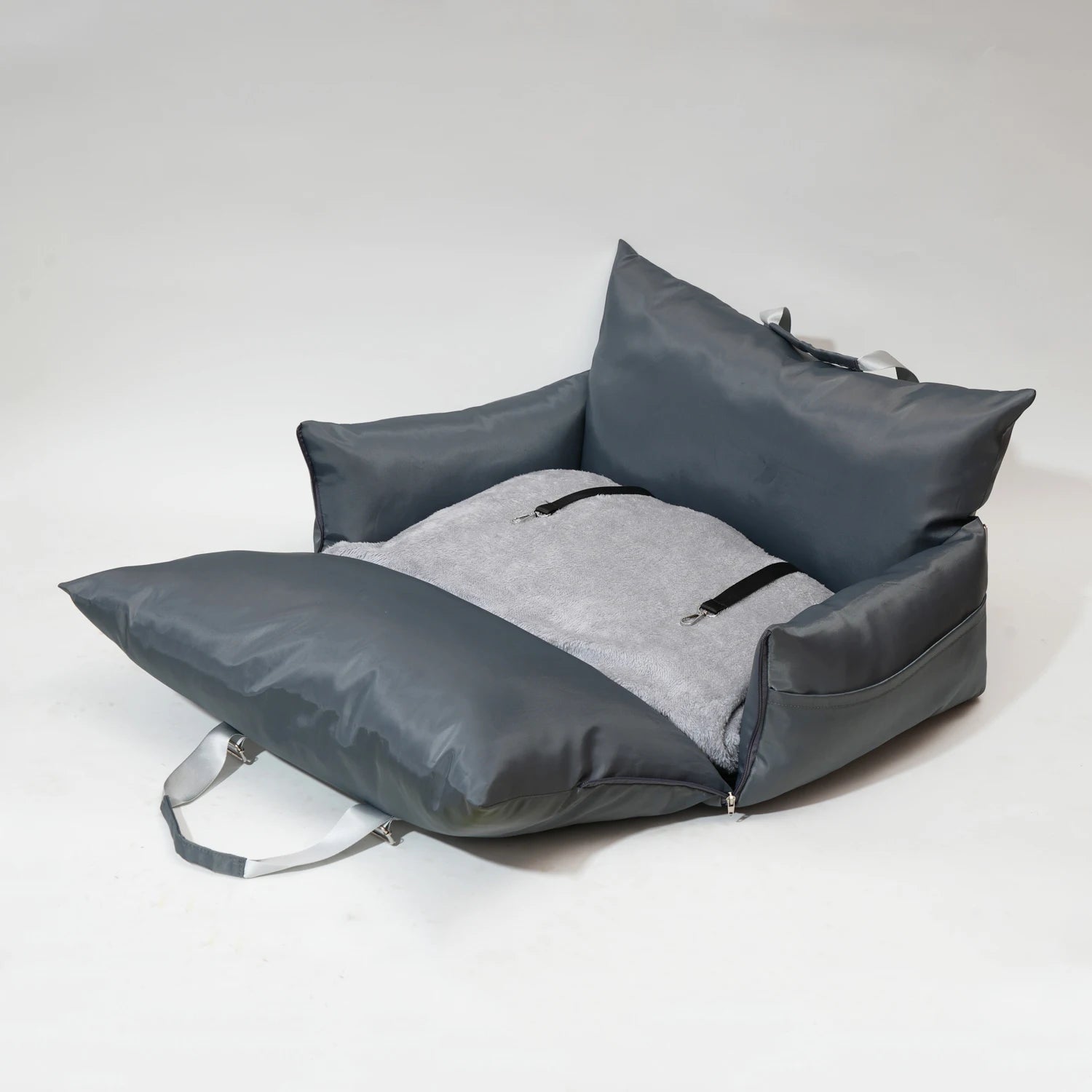 Charcoal Grey Waterproof Dog Car Seat Bed