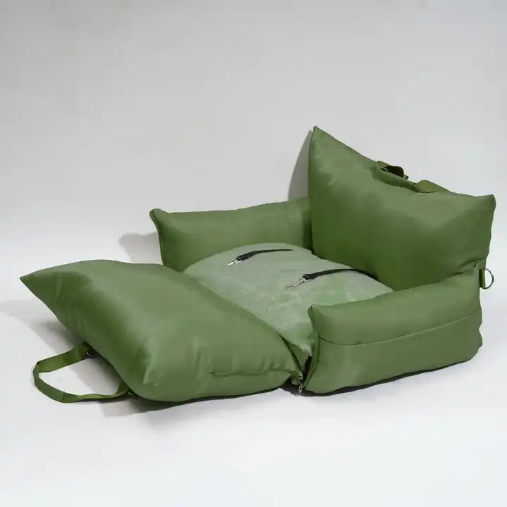 Olive Green Waterproof Dog Car Seat Bed