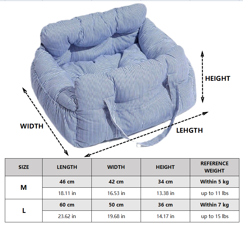 Blue Stripe Portable Dog Car Seat Bed