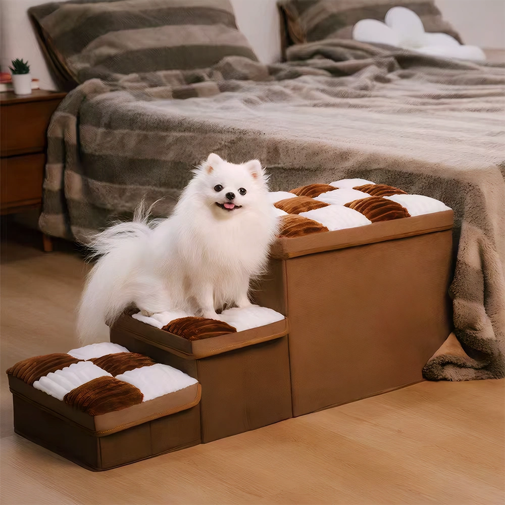 Multifunctional and Foldable Plaid Dog Stairs with Storage