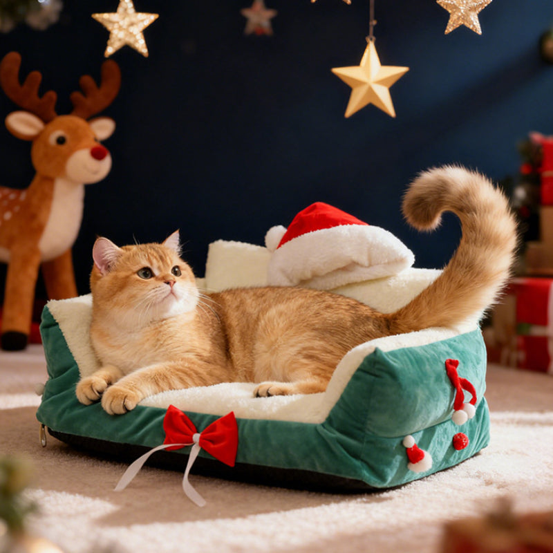 Christmas Cozy Pet Sofa Bed-Green