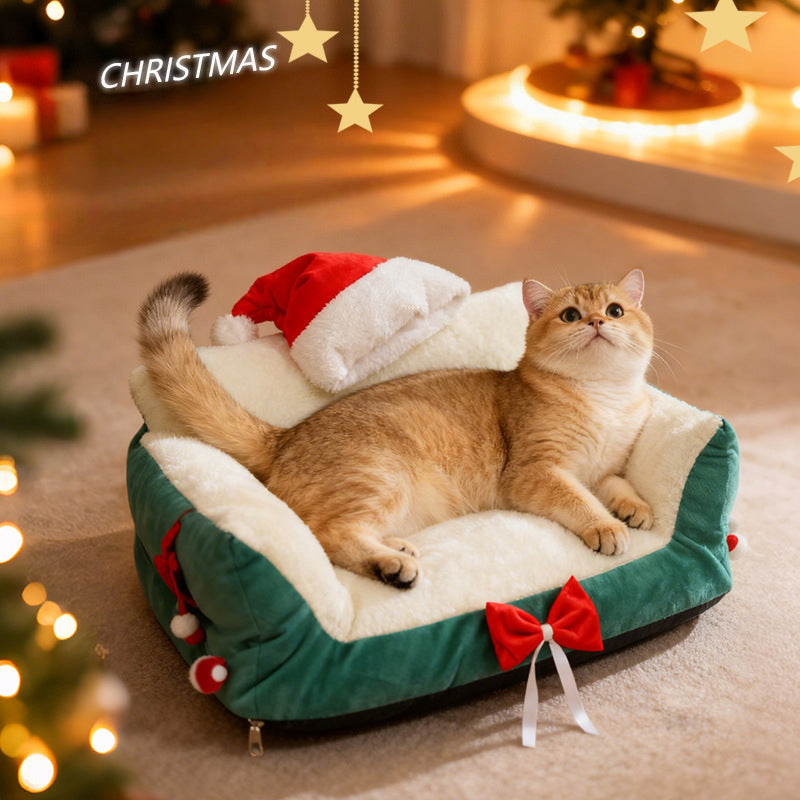 Christmas Cozy Pet Sofa Bed-Green