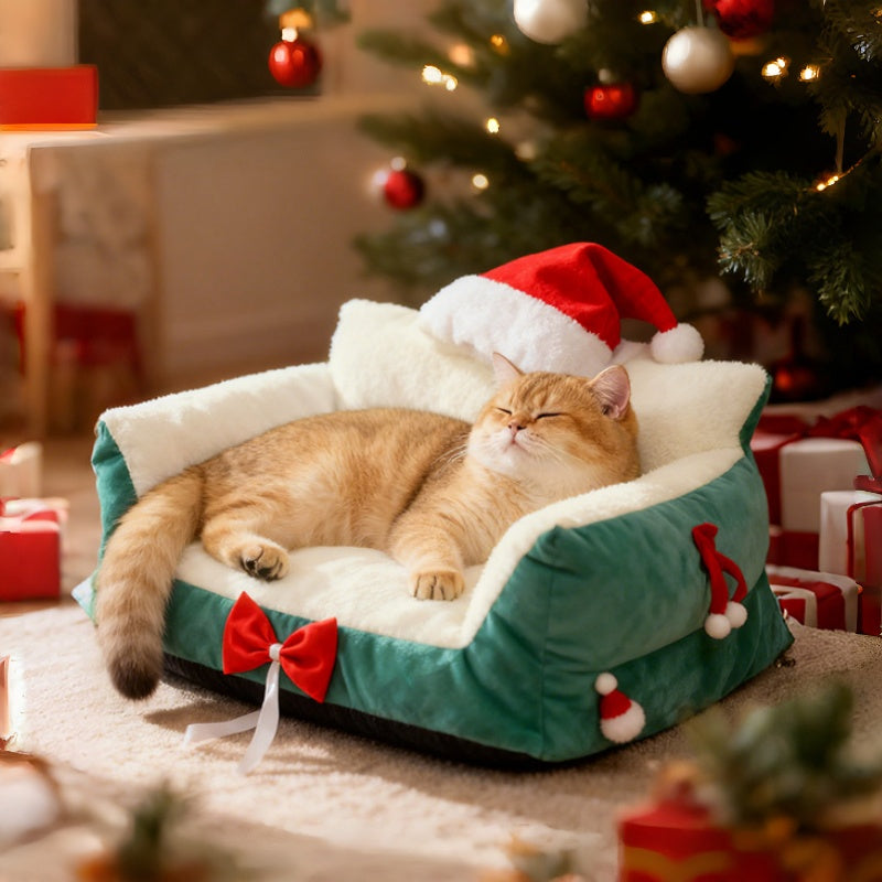 Christmas Cozy Pet Sofa Bed-Green