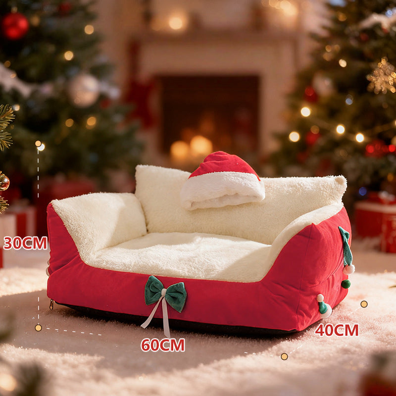 Christmas Cozy Pet Sofa Bed-Red