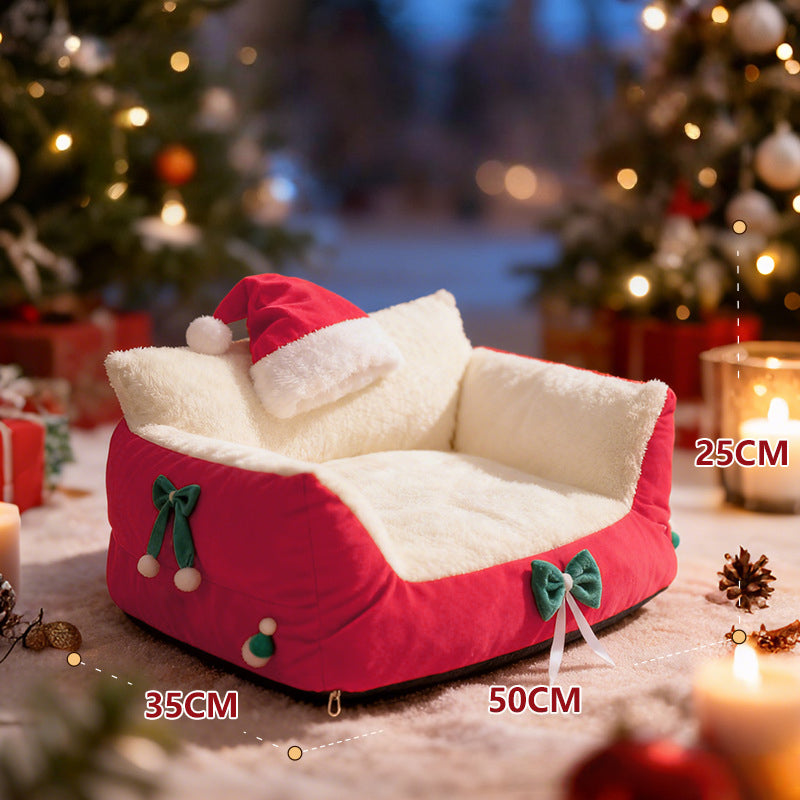 Christmas Cozy Pet Sofa Bed-Red