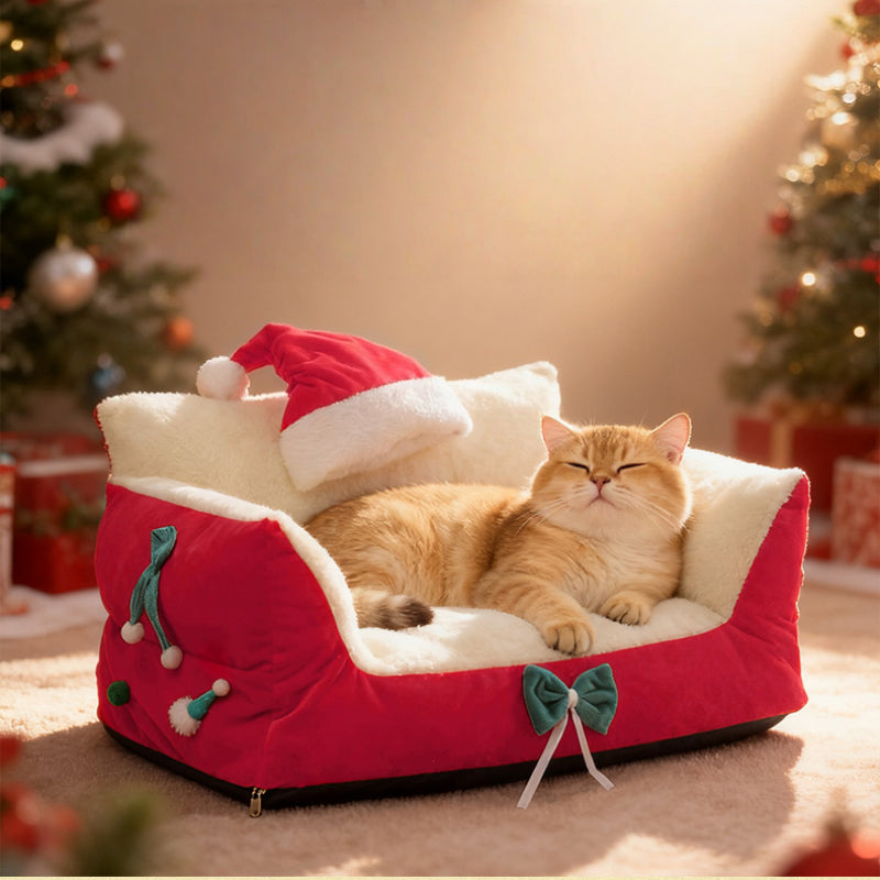 Christmas Cozy Pet Sofa Bed-Red