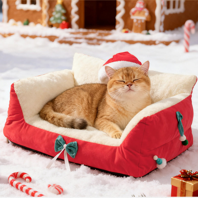 Christmas Cozy Pet Sofa Bed-Red