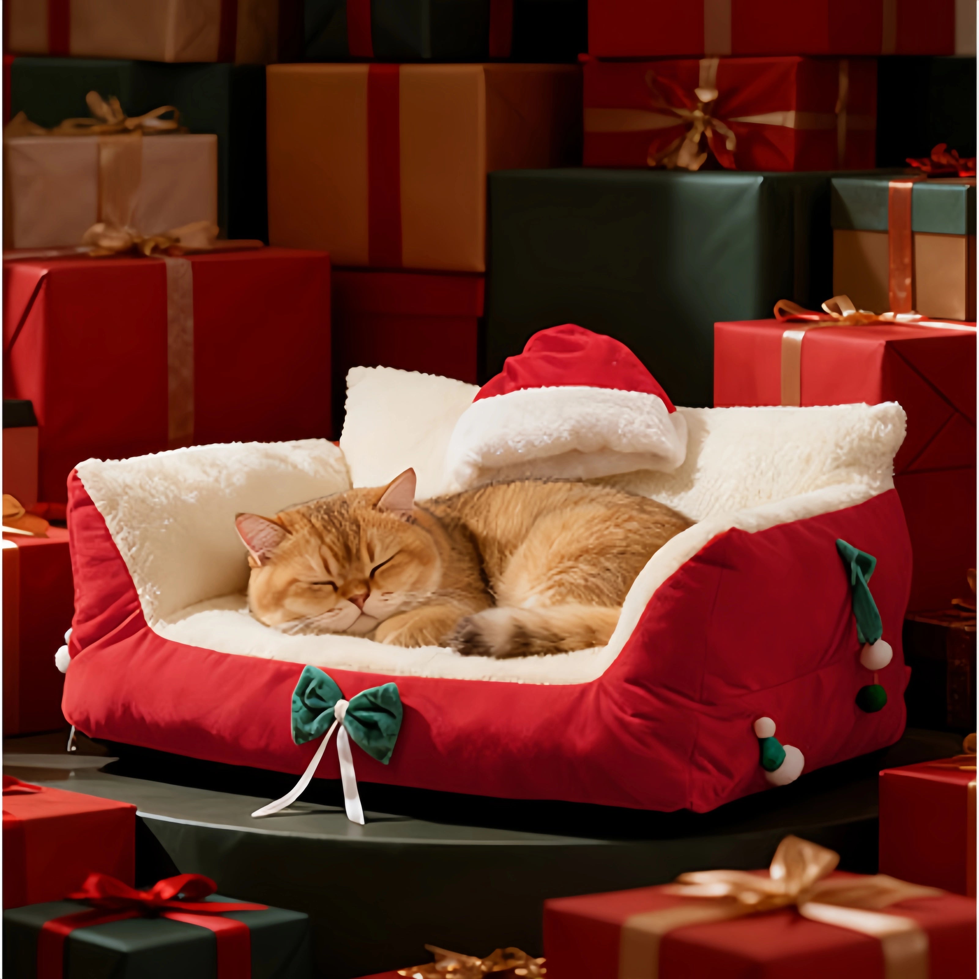 Christmas Cozy Pet Sofa Bed-Red